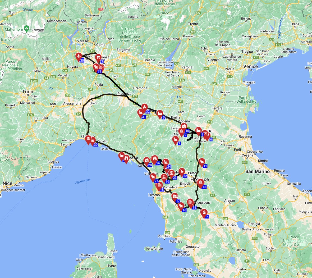 Milano Roundtrip - South - Emilia-Romagna Toscana  Liguria